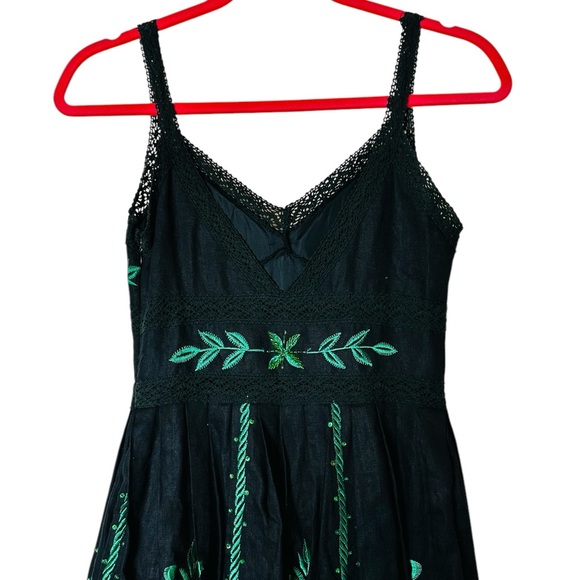 Vintage Sue Wong Linen Dress Embroidered Beaded Fairy Cottage Size 0 - Picture 9 of 14